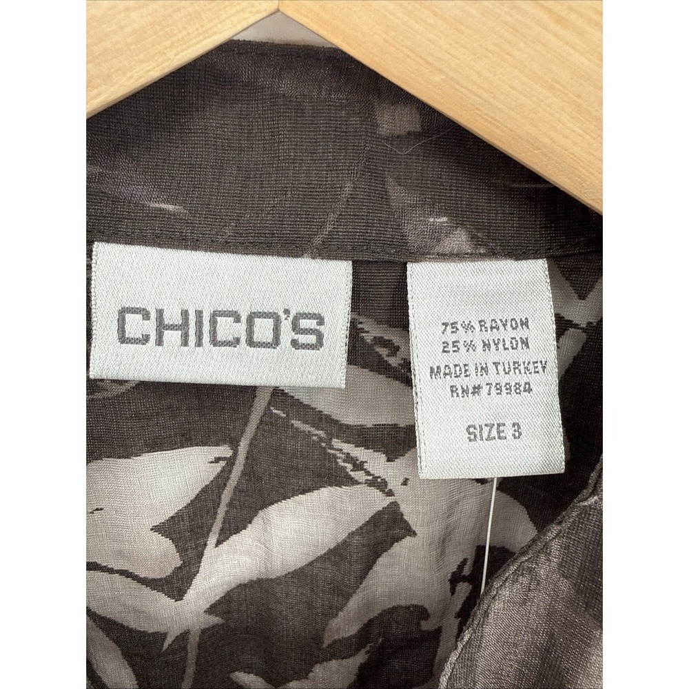 Vintage Chico's Womens Brown Sheer Oriental Button Up Top Size 3/XL Tunic Layer - Picture 6 of 8